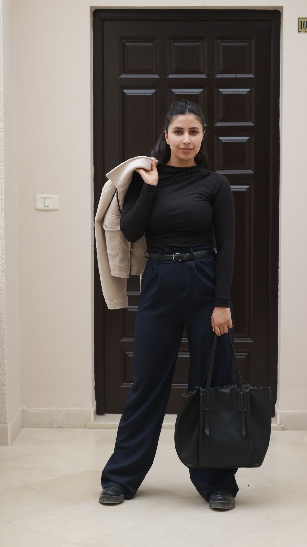 A WorkLifeFashion look — a tailored jacket in a neutral palette